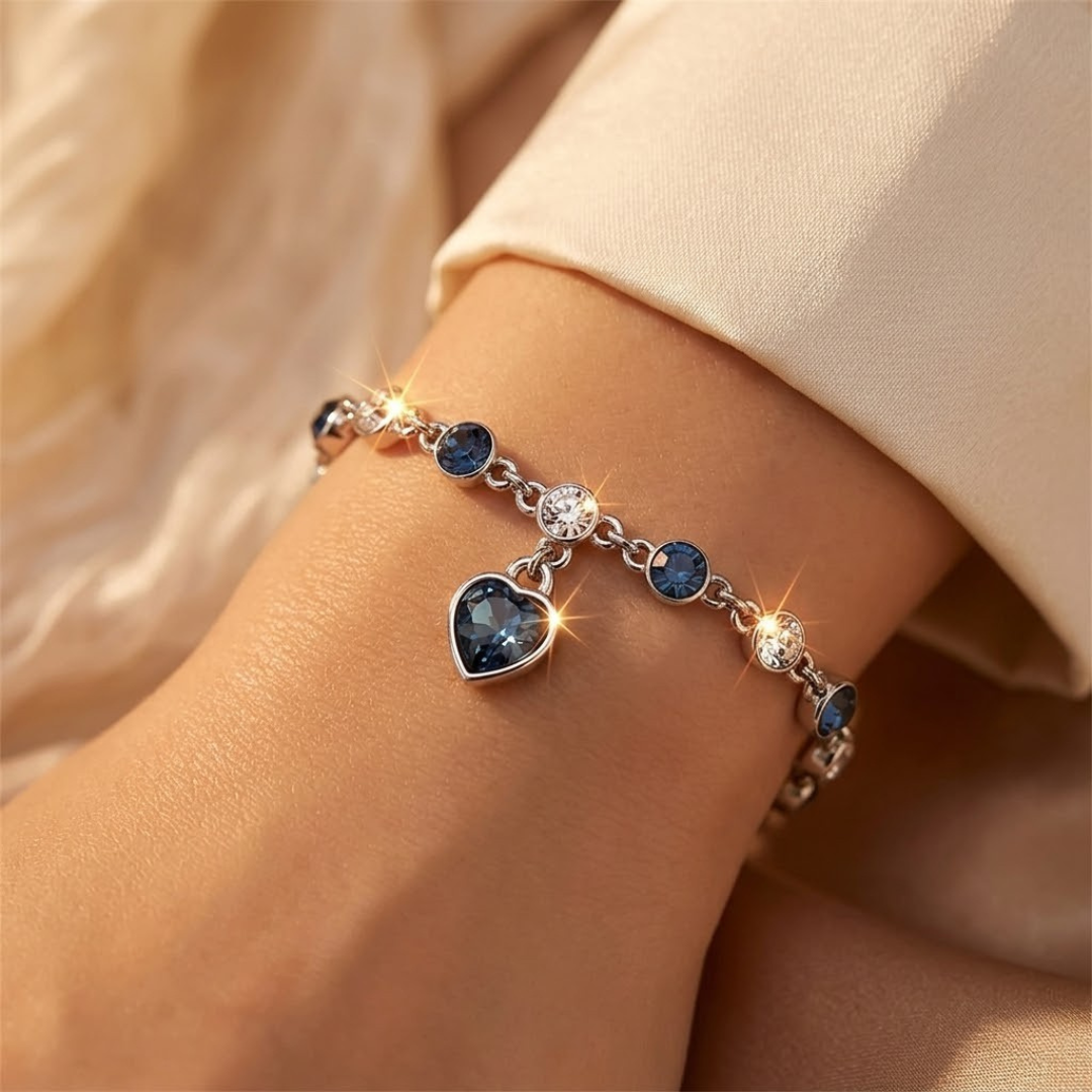 Silver Sapphire Heart Chain Bracelet