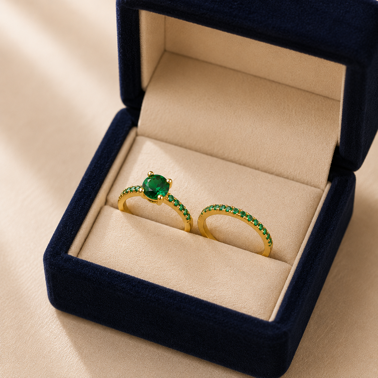 Serena Emerald Duo Ring Set Gold