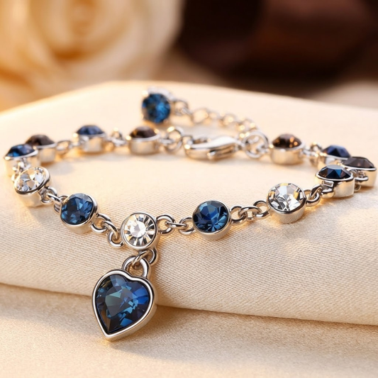 Silver Sapphire Heart Chain Bracelet