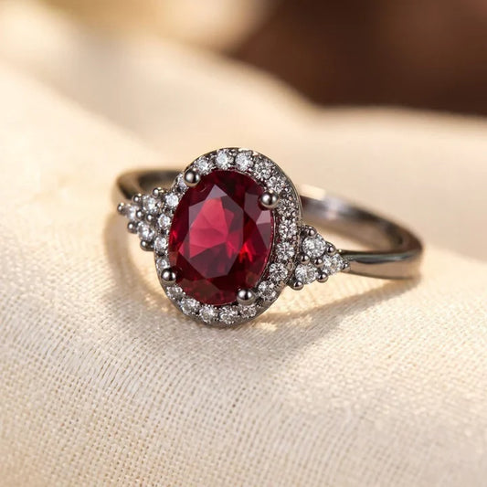 Silver Ruby Halo Ring