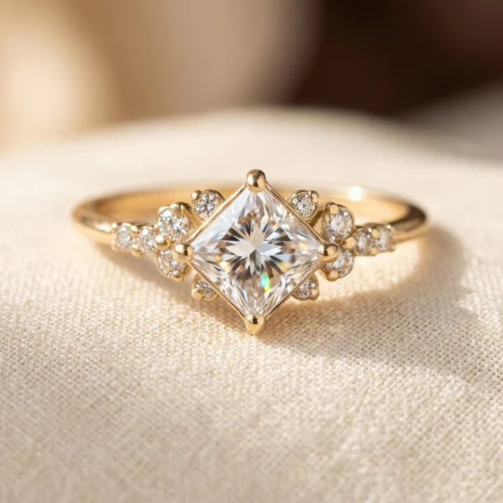 Gold Square Solitaire Ring