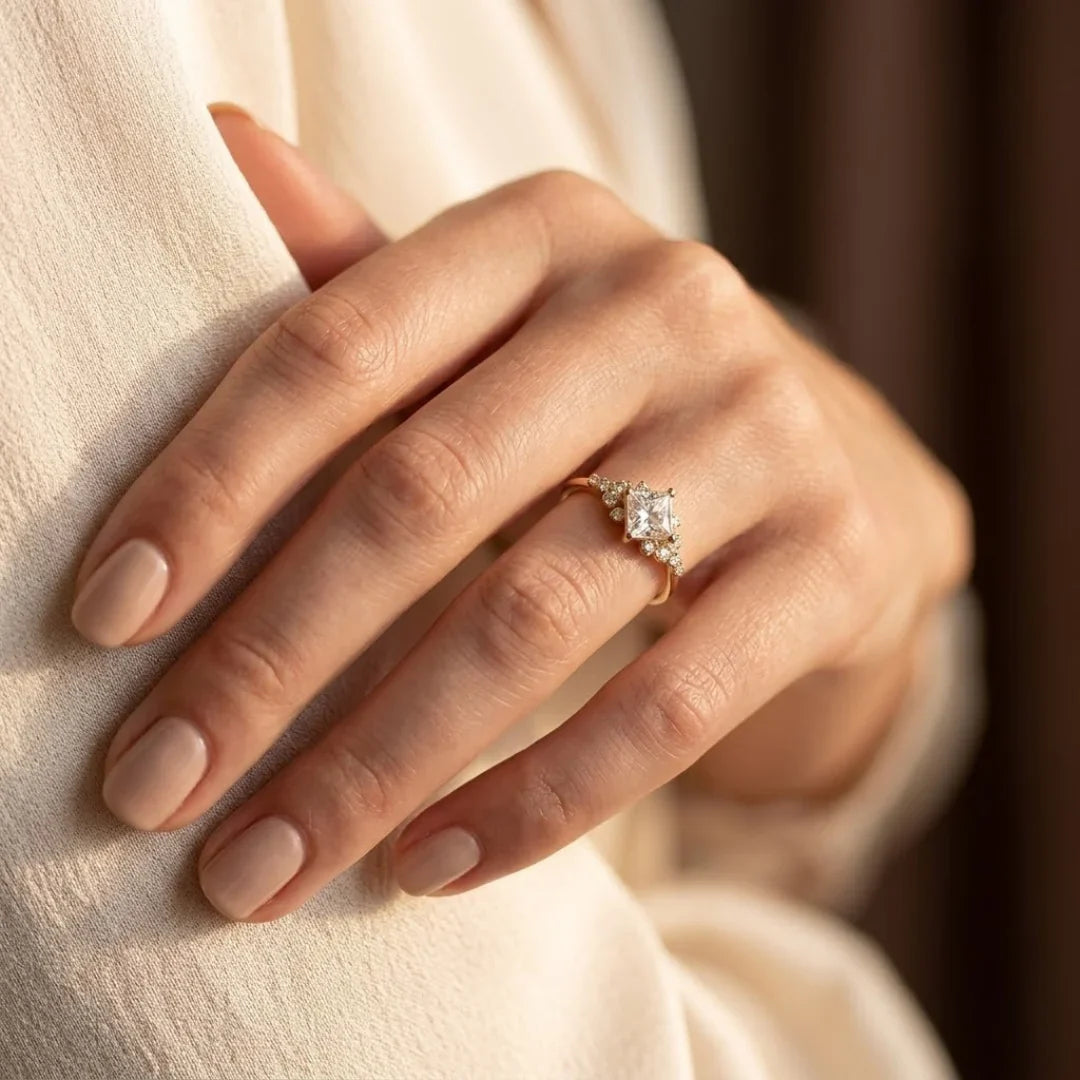 Gold Square Solitaire Ring