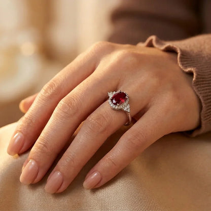 Silver Ruby Halo Ring