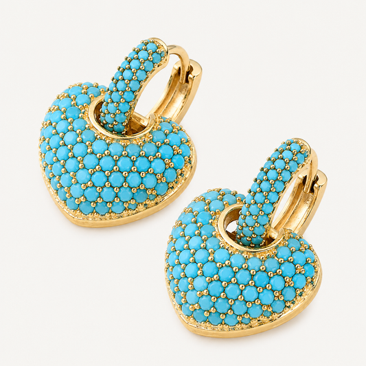 Turquoise Heart Pavé Lock Earrings