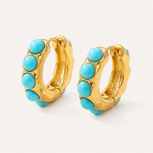 Bold Turquoise Stone Sculpted Hoop Earrings