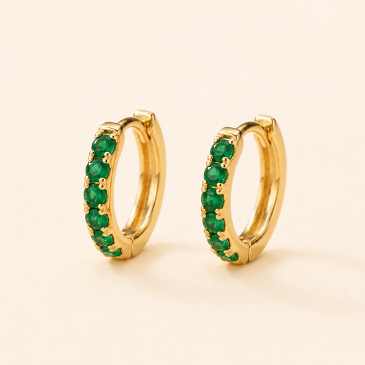 Gold Emerald Hoop Earrings