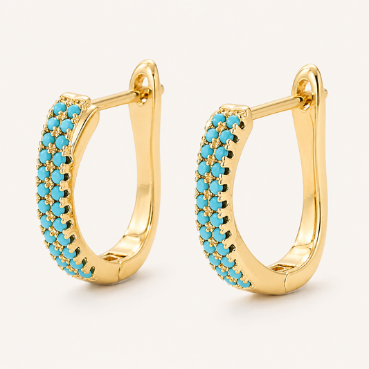 Turquoise Pavé Classic Gold Huggies