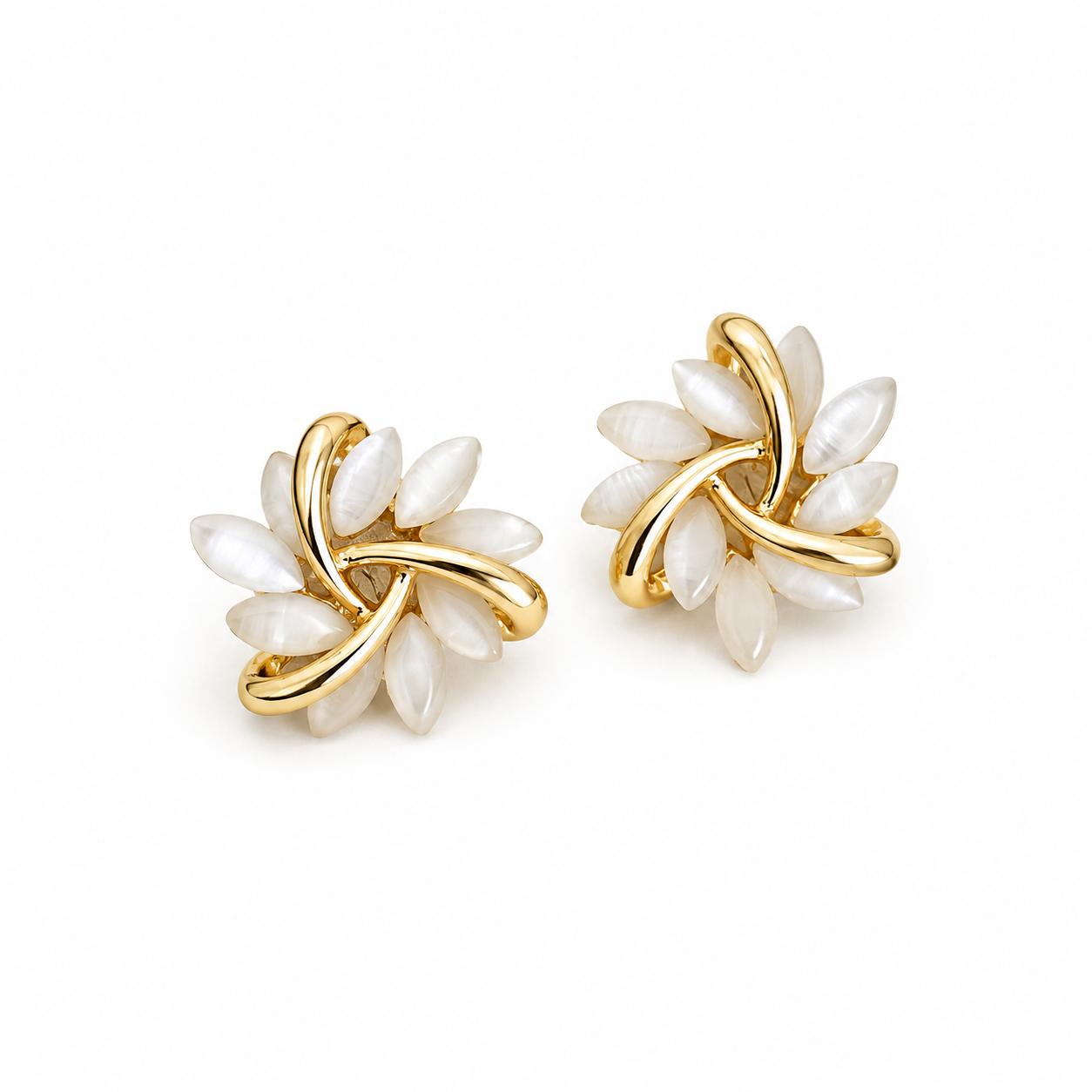 Elegant Gold Earrings with Exquisite Opal Flower Motifs