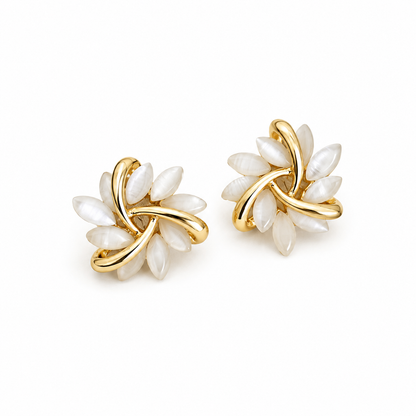 Elegant Gold Earrings with Exquisite Opal Flower Motifs