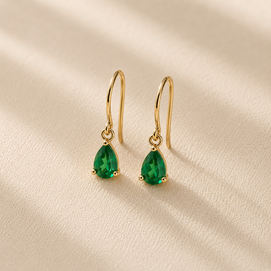 Gold Emerald Teardrop Drop Earrings