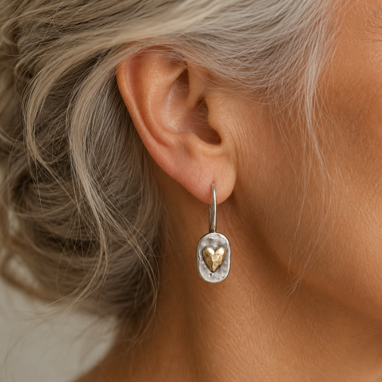 Vintage Silver Earrings with Golden Heart