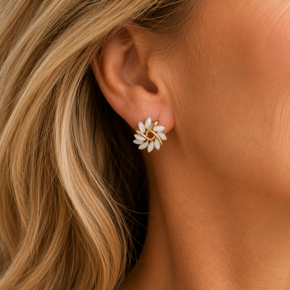 Elegant Gold Earrings with Exquisite Opal Flower Motifs