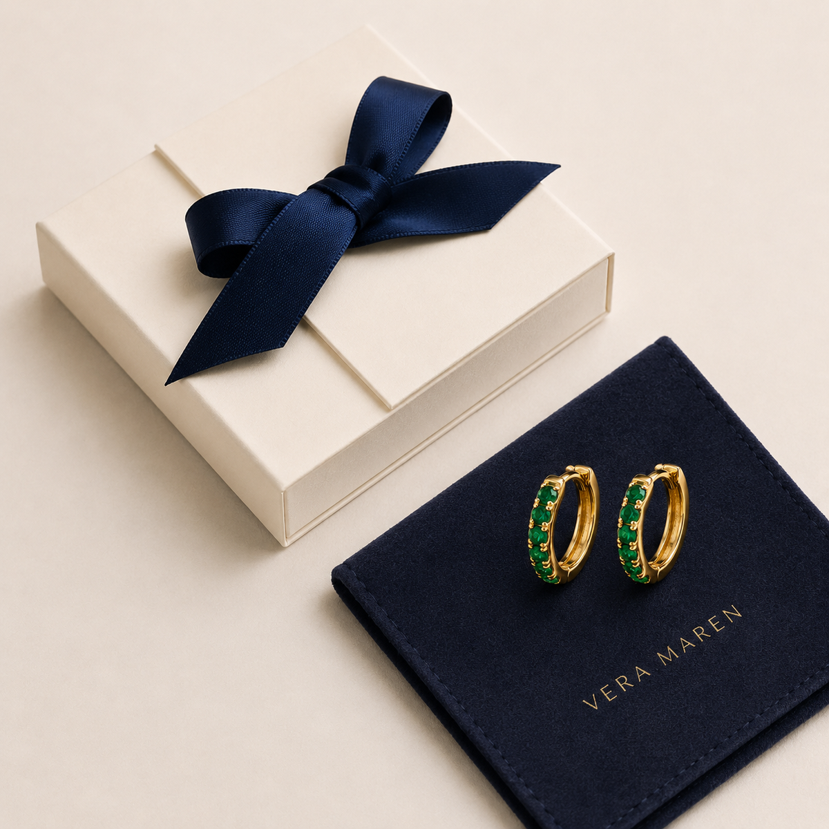 Gold Emerald Hoop Earrings