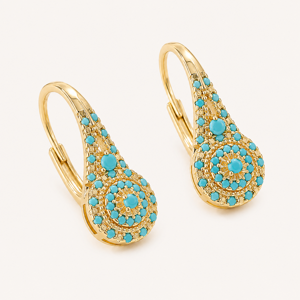 Turquoise Mosaic Teardrop Gold Earrings