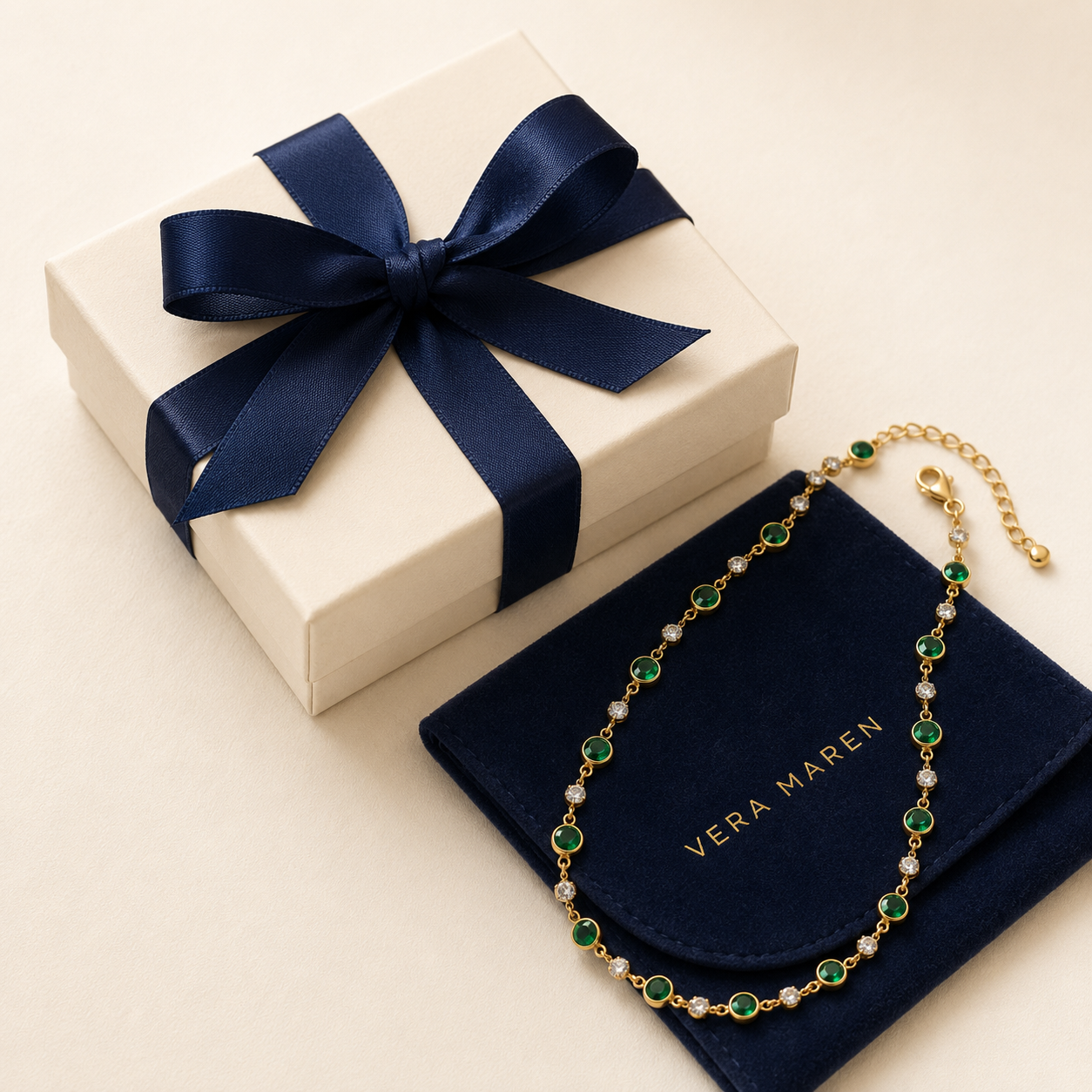 Gold Emerald Station Necklace