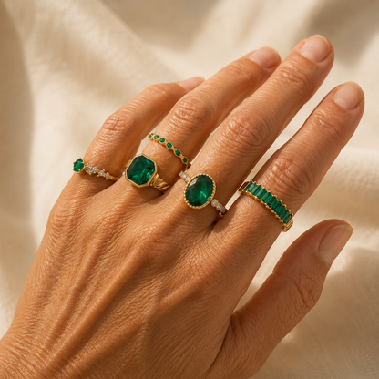 Gold Emerald Ring Set