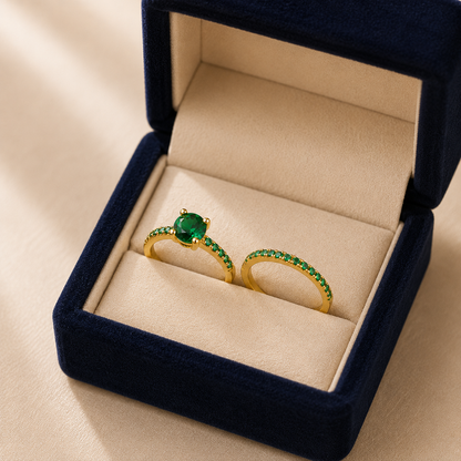 Serena Emerald Duo Ring Set Gold