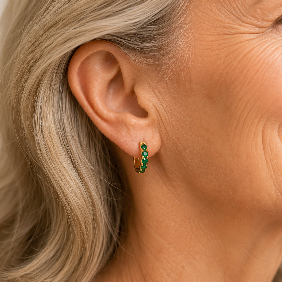 Gold Emerald Hoop Earrings