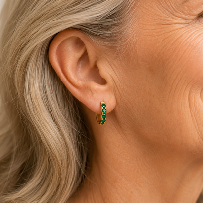 Gold Emerald Hoop Earrings