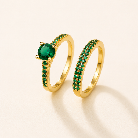 Serena Emerald Duo Ring Set Gold