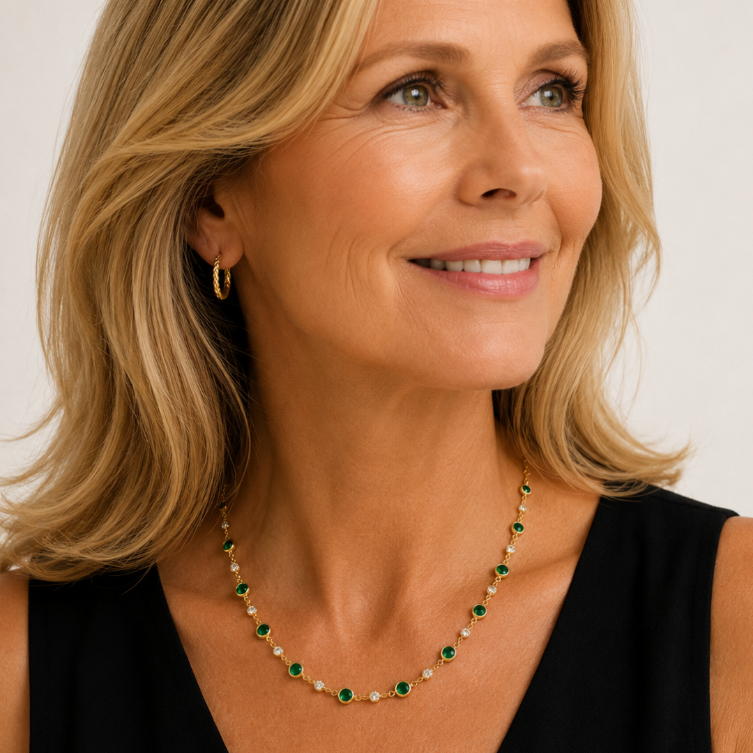 Gold Emerald Station Necklace