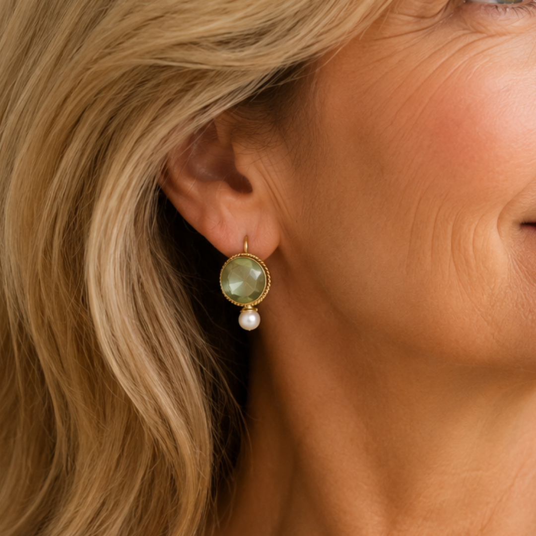 Vintage Round Green Stone Earrings