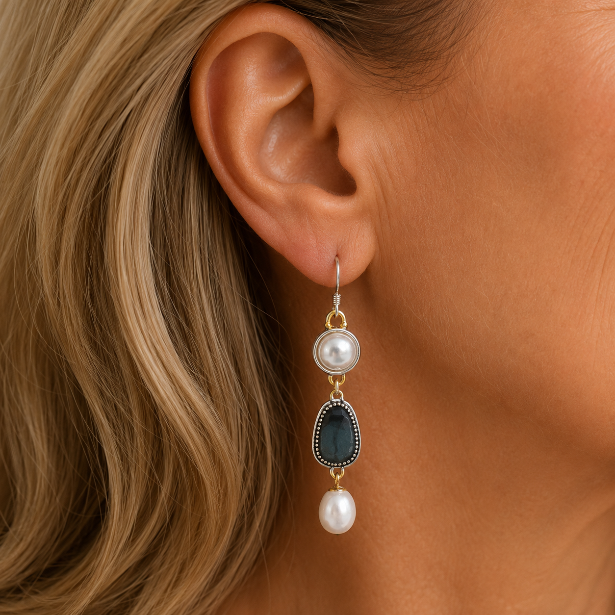 Retro Blue Natural Stone Earrings