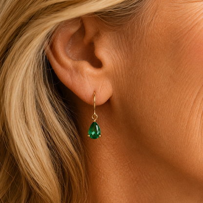Gold Emerald Teardrop Drop Earrings