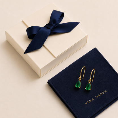 Gold Emerald Teardrop Drop Earrings