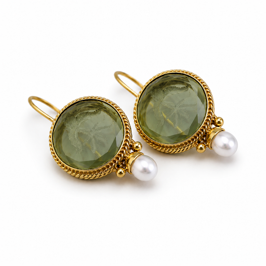 Vintage Round Green Stone Earrings