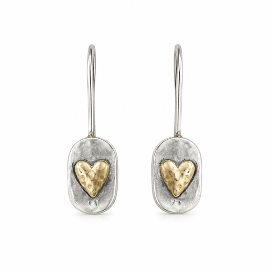 Vintage Silver Earrings with Golden Heart