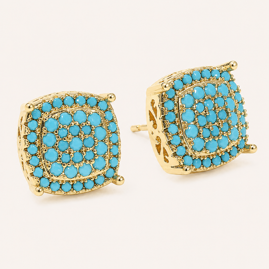 Synthetic Turquoise Square Stud Earrings