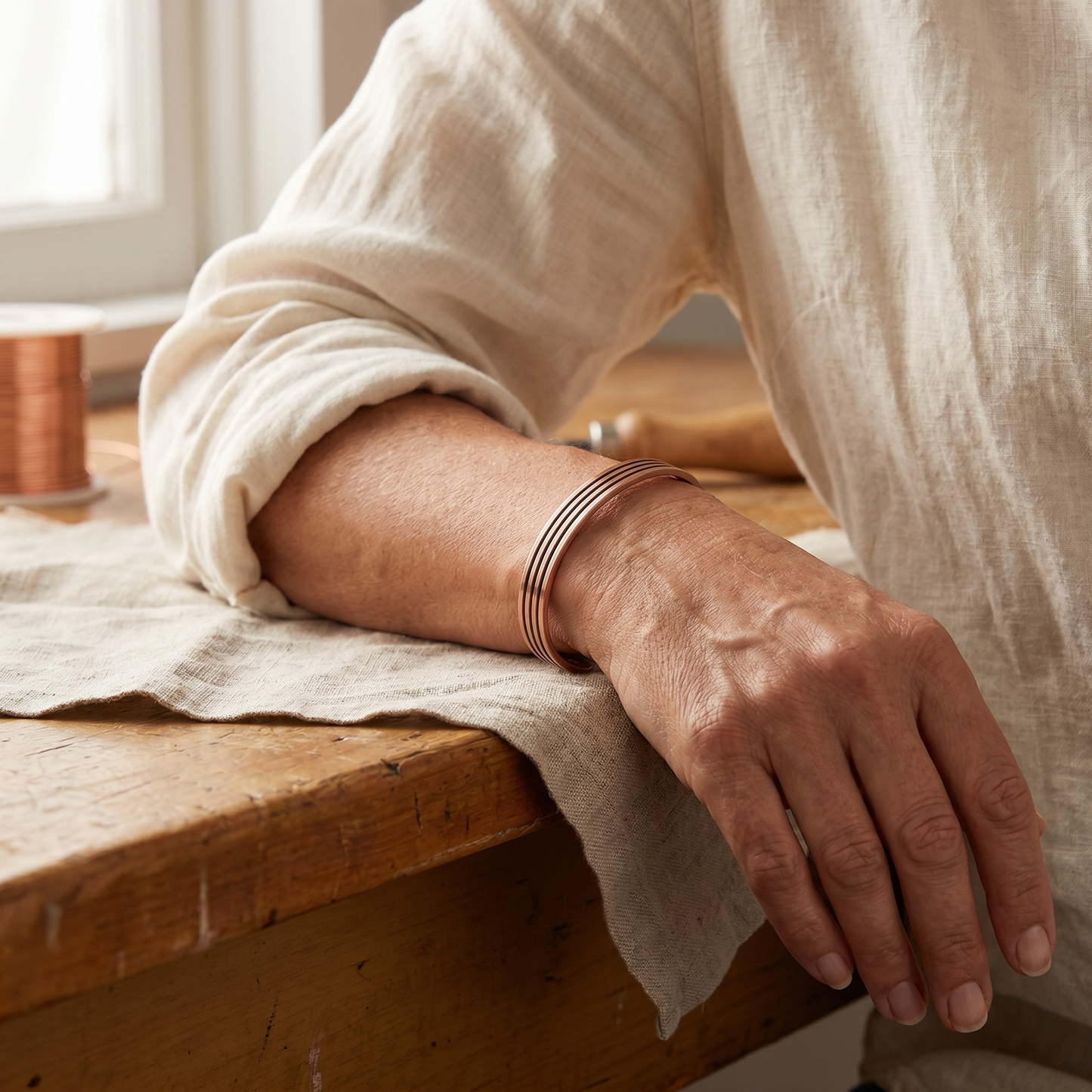 Vera's Sage Copper Bracelet
