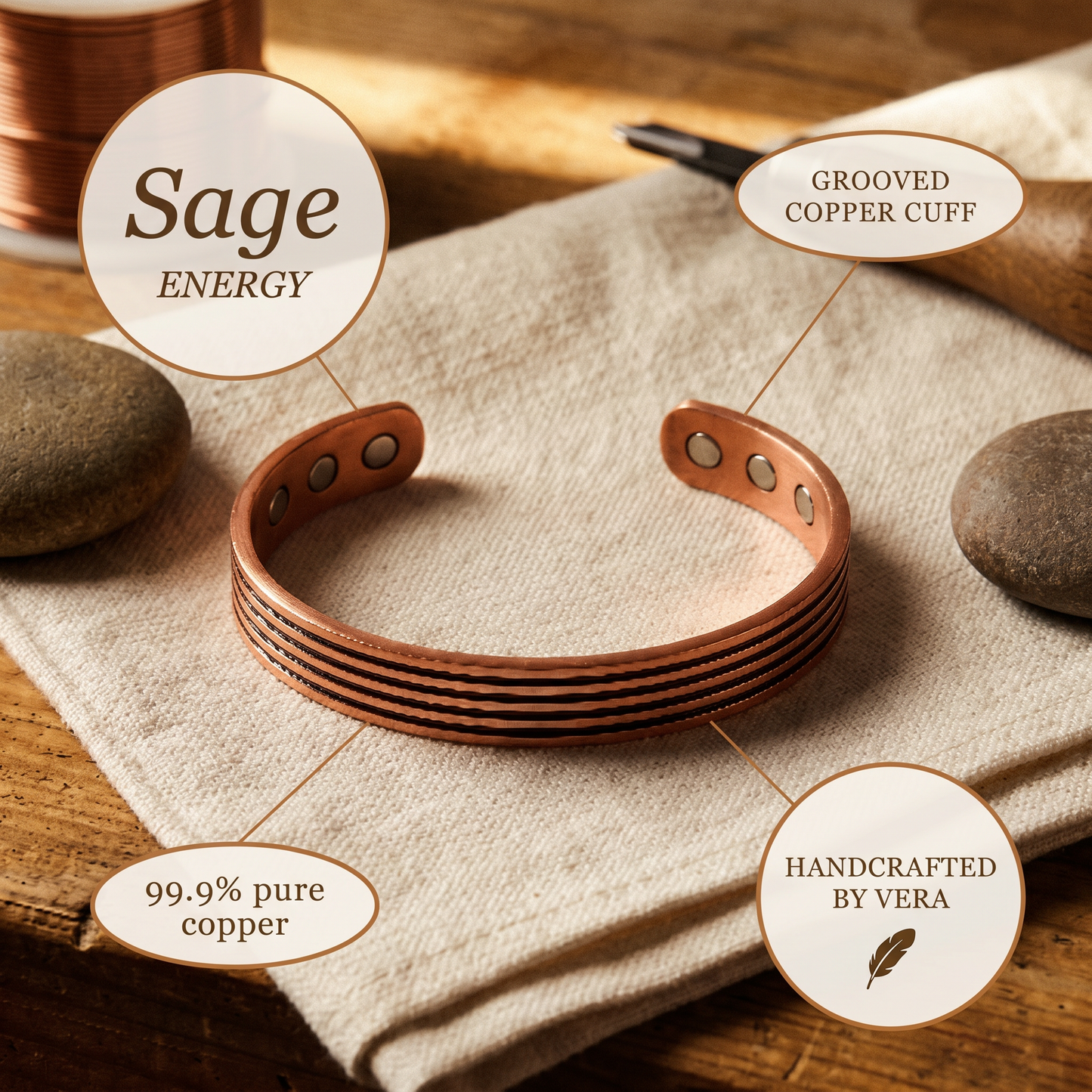 Vera's Sage Copper Bracelet
