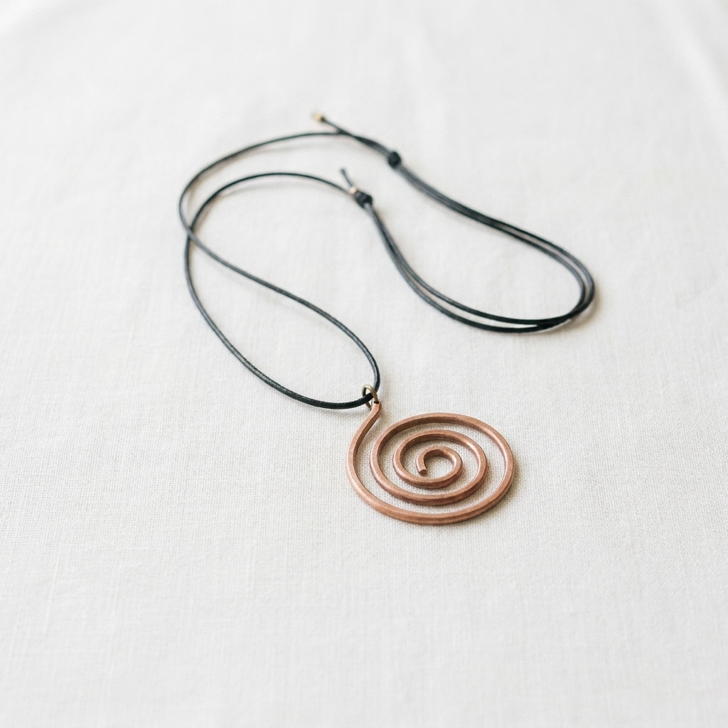 Vera's Mesa Copper Necklace on white linen background
