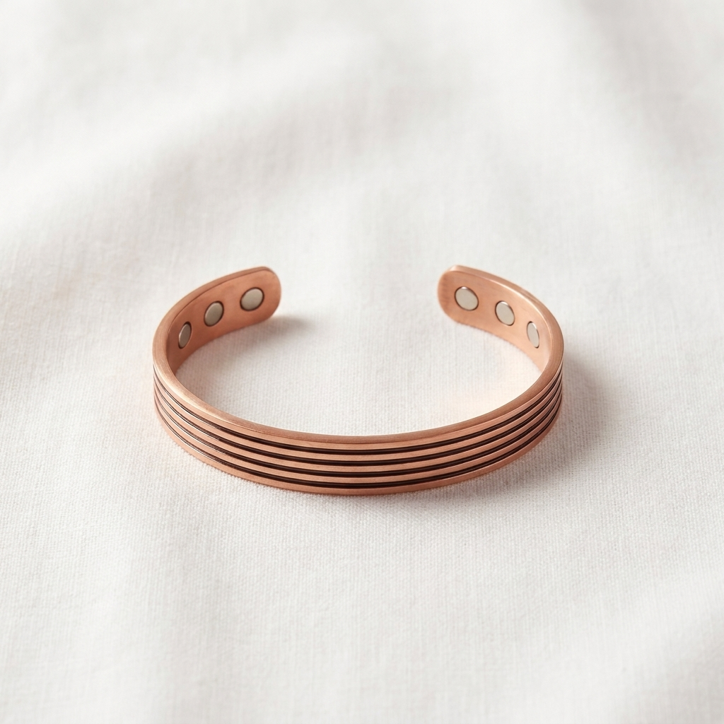 Vera's Sage Copper Bracelet on white linen background