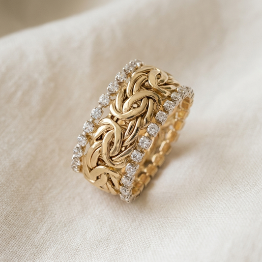 Vintage Gold Braided Zirconia Ring - product photo