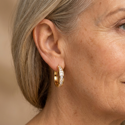 Luxe Gold Earrings with Crystals - worn