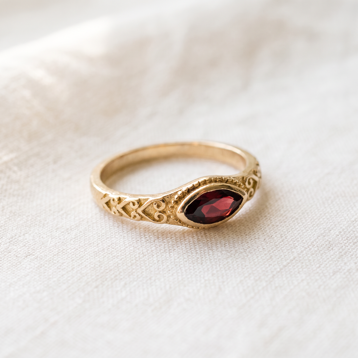 Golden Vintage Ring with Red Crystal - product photo