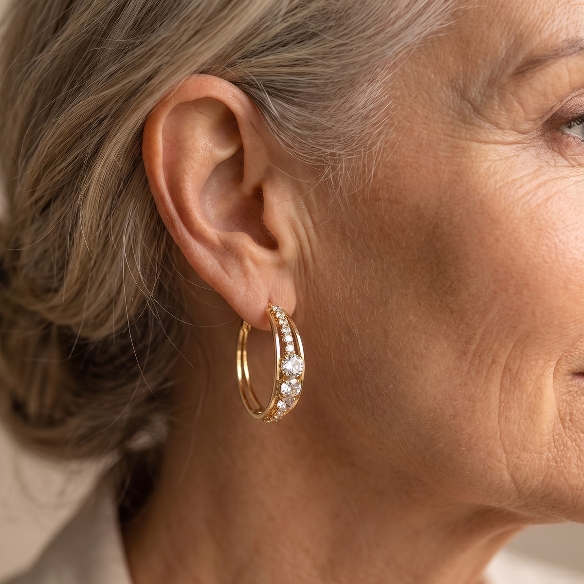 Elegant Sparkly Hoop Earrings - worn