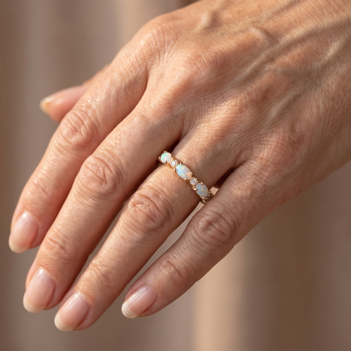 Vintage Gold Opal Eternity Ring - worn