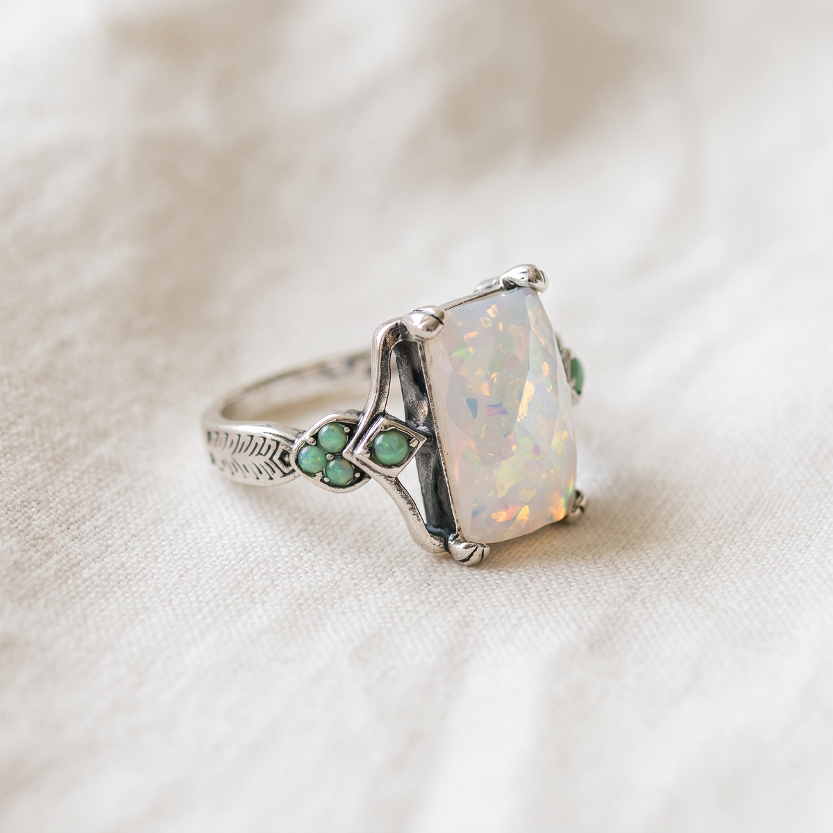 Vintage White Opal Silver Ring - product photo