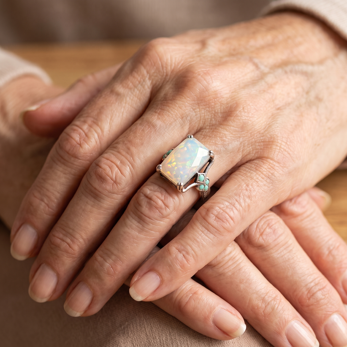 Vintage White Opal Silver Ring - worn