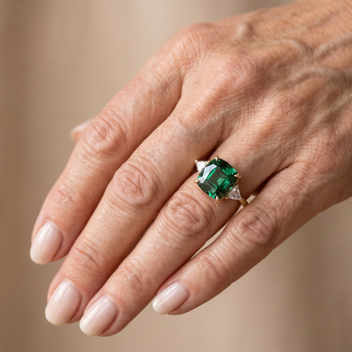 Elegant Square Emerald Ring - worn