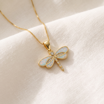 Dragonfly Necklace in Gold with Opal - product photo