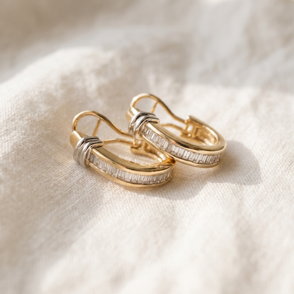 Vintage gold and diamond earrings - product photo