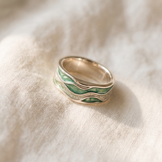Turquoise Silvered Waves Ring - product photo