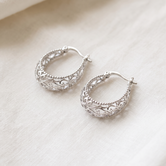 Ornate Heirloom Filigree Hoops - product photo
