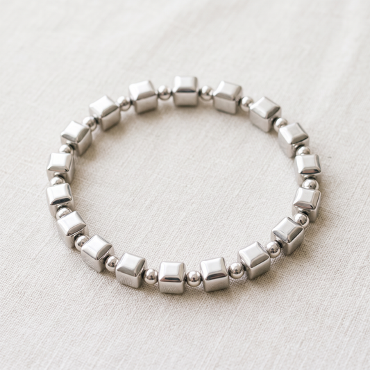 Vintage Silver Cubic Beads Bracelet - product photo
