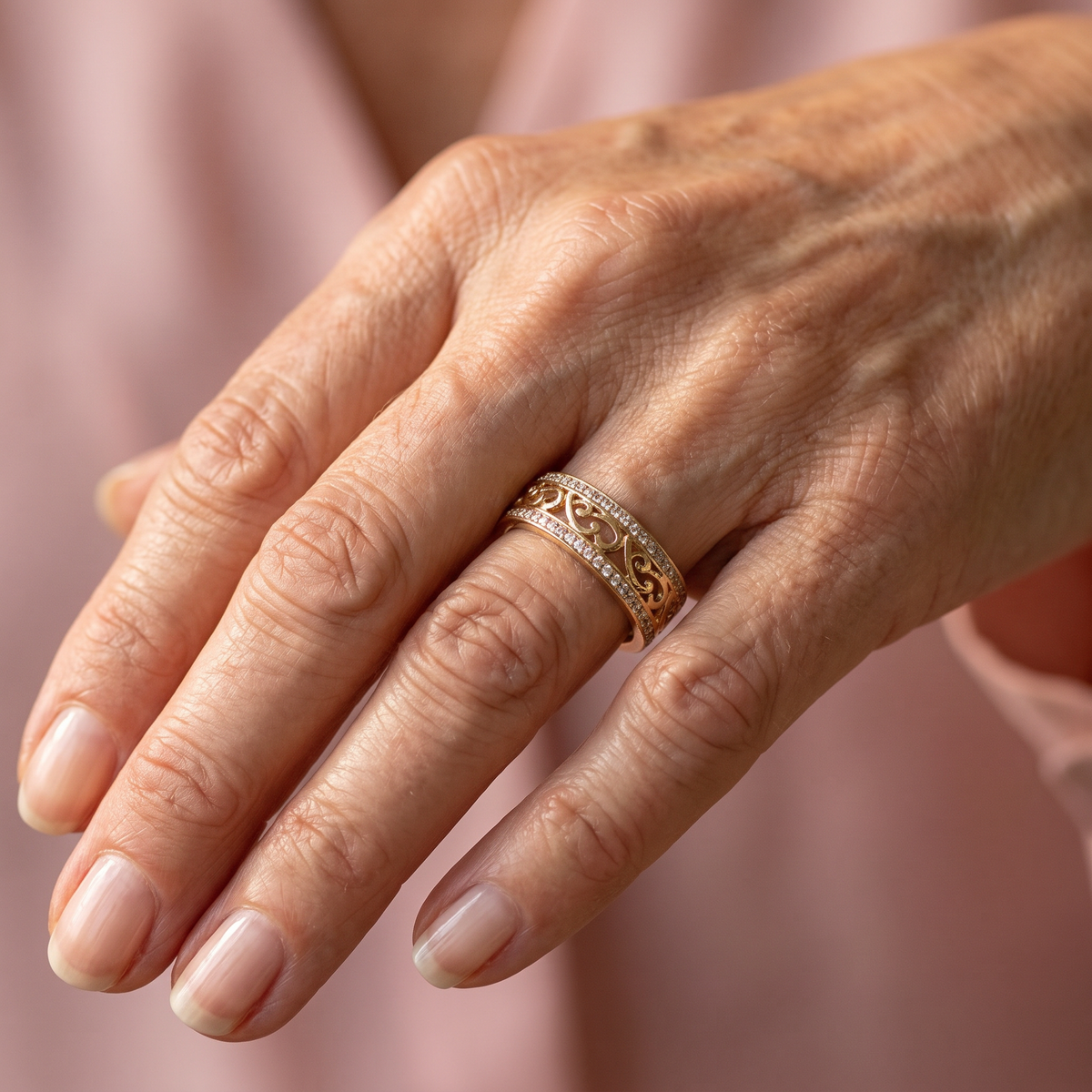 Bright Hollow Gold Ring - worn
